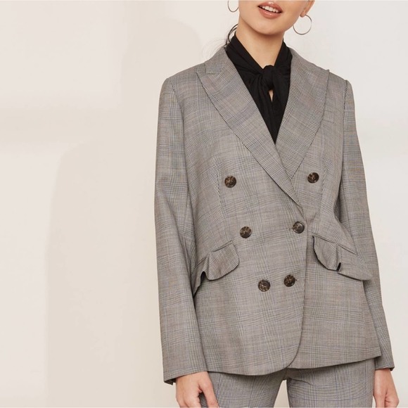 J. Crew Glen Plaid Wool Ruffle Double Breasted Blazer Jacket - Picture 2 of 13